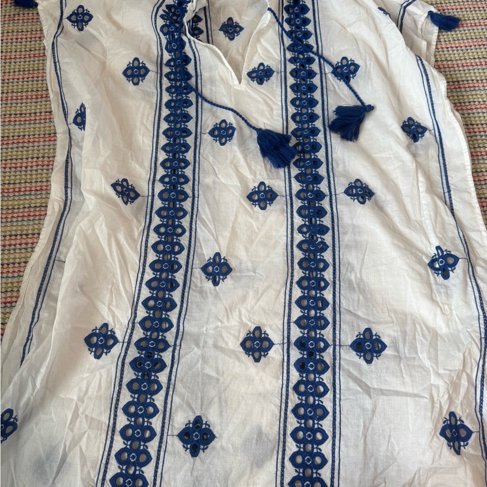 J.Crew-White and Blue Embroidery Cover up!